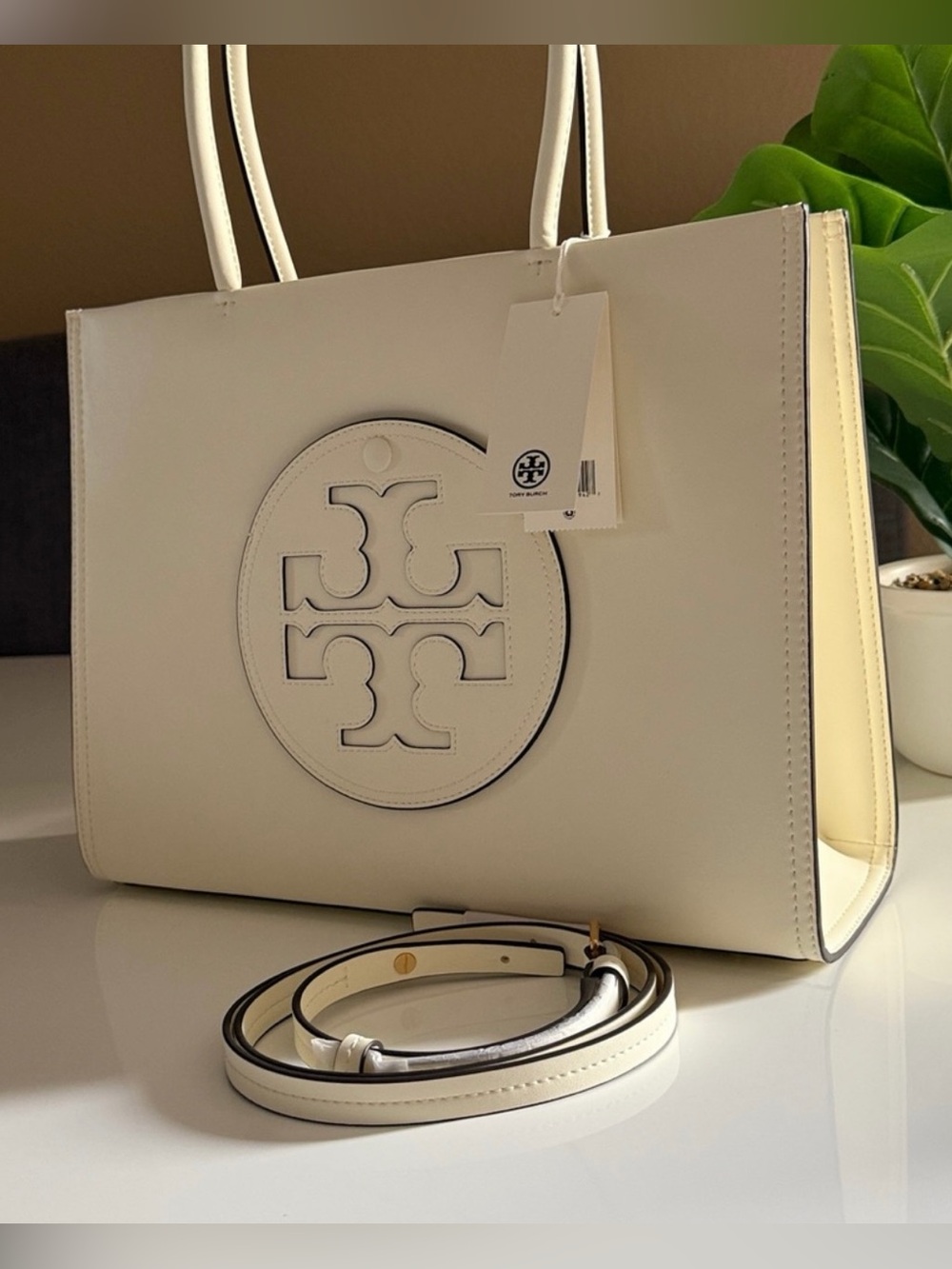 NWT , tory bruch ella bio small tote 145612 warm white